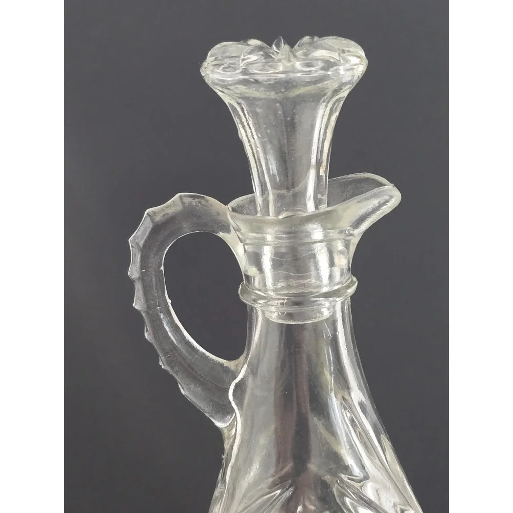 Anchor Hocking Early American Prescut Glass Oil Vinegar Cruet W/ Stopper Vintage